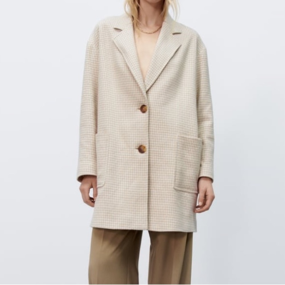 Zara HOUNDSTOOTH PLUSH COAT